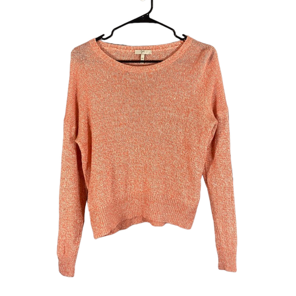 Joie Coral Pink Slit Sleeves Crew Neck Linen/Cashmere Knit Sweater Women Sz XS